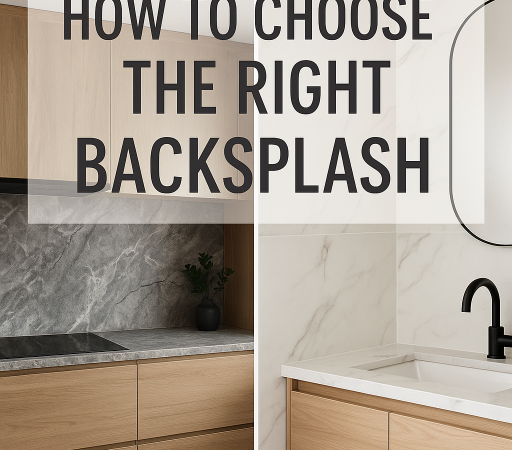 Modern bathroom vanity backsplash and full-height stone kitchen wall design in a Florida home