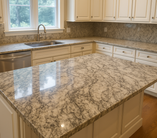 Spacious kitchen featuring marble countertops and undermount sink with white cabinetry
