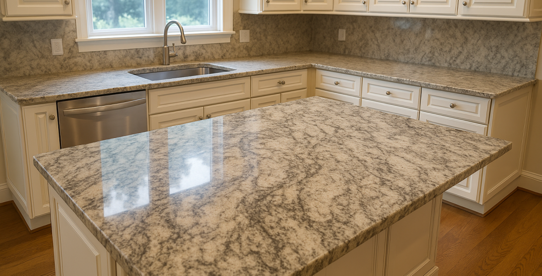 Spacious kitchen featuring marble countertops and undermount sink with white cabinetry